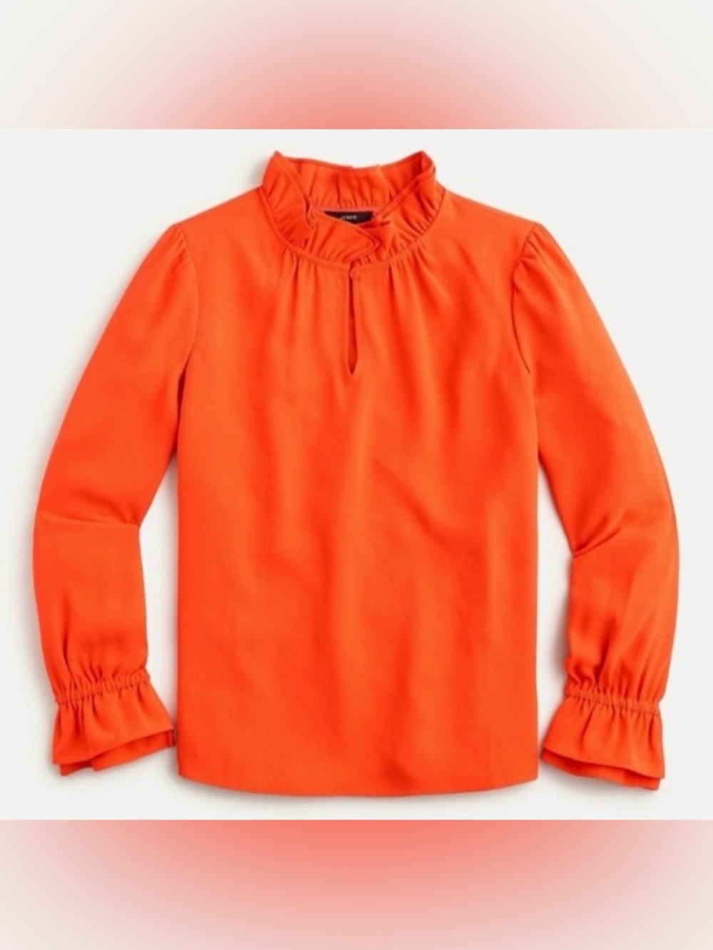 J. Crew Orange Ruffle Neck Long Sleeve Top Blouse Size Medium 365 Crepe